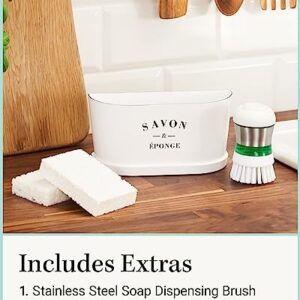 L U N A M A HOME DÉCOR Sink Caddy - Kitchen Sink Organizer - Sponge Holder - Hanging in Sink or Countertop Usage - Antislip mats - Odorless Sponge & Stainless Steel Brush Included