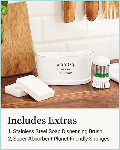 L U N A M A HOME DÉCOR Sink Caddy - Kitchen Sink Organizer - Sponge Holder - Hanging in Sink or Countertop Usage - Antislip mats - Odorless Sponge & Stainless Steel Brush Included