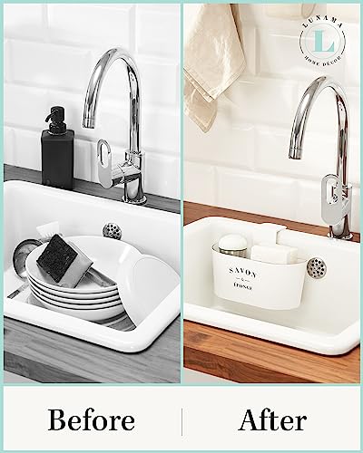 L U N A M A HOME DÉCOR Sink Caddy - Kitchen Sink Organizer - Sponge Holder - Hanging in Sink or Countertop Usage - Antislip mats - Odorless Sponge & Stainless Steel Brush Included