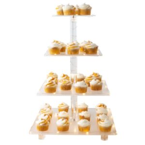 4-tier cupcake stand - square acrylic display stand with led lights for birthday, tea party, or wedding dessert tables by great northern popcorn