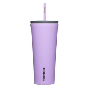 corkcicle cold cup insulated tumbler with lid and straw, sun-soaked lilac, 24 oz – reusable water bottle keeps beverages cold for 12hrs, hot 5hrs – cupholder friendly tumbler, lid for flexible sipping