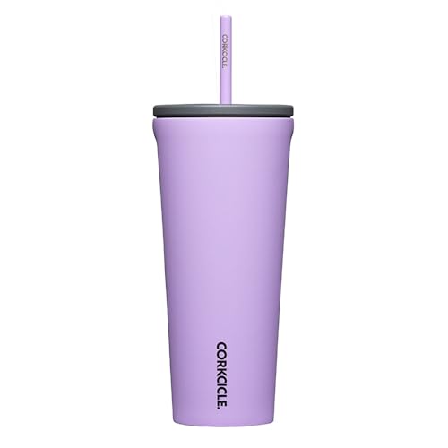 Corkcicle Cold Cup Insulated Tumbler with Lid and Straw, Sun-Soaked Lilac, 24 oz – Reusable Water Bottle Keeps Beverages Cold for 12hrs, Hot 5hrs – Cupholder Friendly Tumbler, Lid for Flexible Sipping