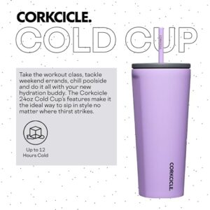 Corkcicle Cold Cup Insulated Tumbler with Lid and Straw, Sun-Soaked Lilac, 24 oz – Reusable Water Bottle Keeps Beverages Cold for 12hrs, Hot 5hrs – Cupholder Friendly Tumbler, Lid for Flexible Sipping