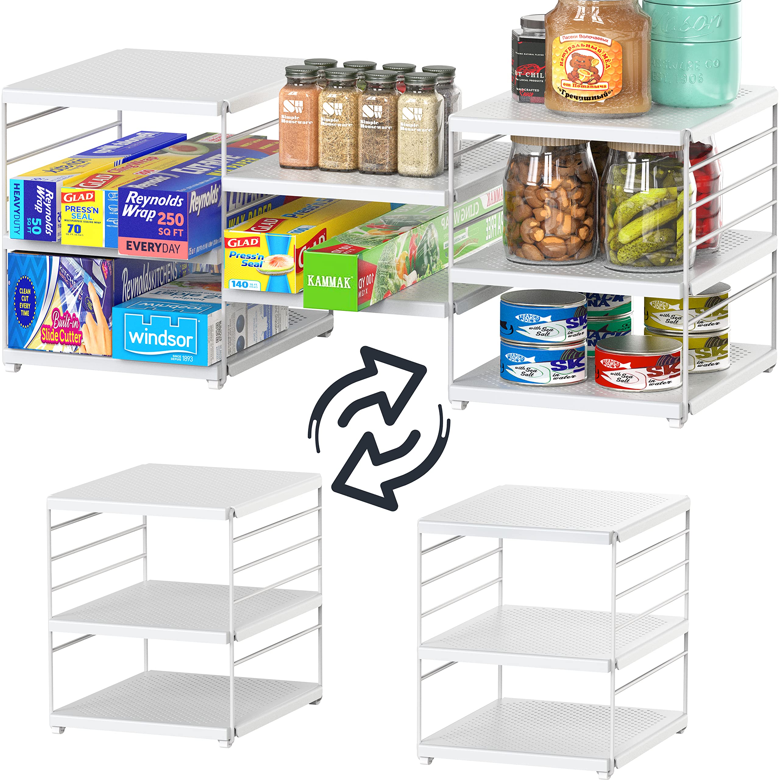 Simple Houseware Expendable Kitchen Counter Shelf Organizer, White, Plastic, 23.2" L x 9.8" W x 8.7" H