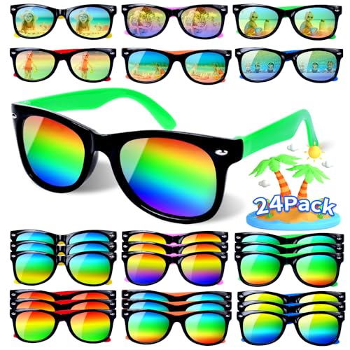 Kids Sunglasses Bulk,24 Pack Sunglasses Kids Party Favor for Kids Age 4-8-12, Neon Sunglasses with UV400 Protection Pool Party Toys, Goody Bag Stuffers, Summer Toys for Boys and Girls.