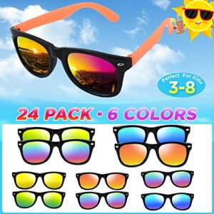 Kids Sunglasses Bulk,24 Pack Sunglasses Kids Party Favor for Kids Age 4-8-12, Neon Sunglasses with UV400 Protection Pool Party Toys, Goody Bag Stuffers, Summer Toys for Boys and Girls.