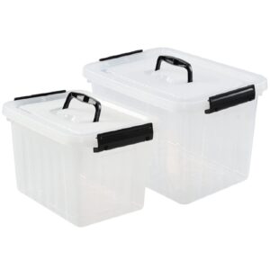 saedy 12 quart & 6 quart plastic latching storage container box with handle, 2 pack clear lidded bin