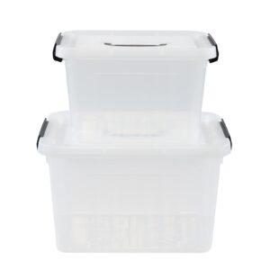 Saedy 12 Quart & 6 Quart Plastic Latching Storage Container Box with Handle, 2 Pack Clear Lidded Bin