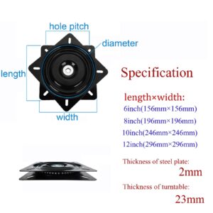 WORDFUN Lazy Susan Hardware Heavy Duty Turntable Bearing Swivel Plate Hardware Cold Rolled Steel Bearing Turntable Bearing 6 8 10 12inch for Recliner Chair Or Furniture