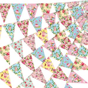 49 ft 60 pcs tea floral party paper bunting decor outdoor bunting banner floral pennant banner tea party birthday supplies for wonderland tea party favor garden baby shower bridal wed girl bedroom
