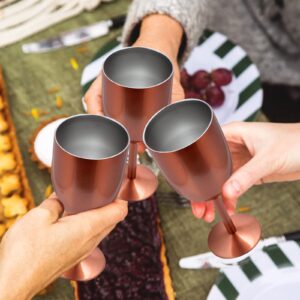 8 Pcs Stemmed Stainless Steel Wine Glasses with Lid 12oz Double Wall Insulated Wine Tumbler Portable Stemmed Wine Tumbler Unbreakable Travel Goblet for Picnics Outdoor Activities, Rose Gold