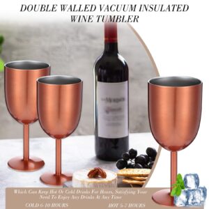 8 Pcs Stemmed Stainless Steel Wine Glasses with Lid 12oz Double Wall Insulated Wine Tumbler Portable Stemmed Wine Tumbler Unbreakable Travel Goblet for Picnics Outdoor Activities, Rose Gold