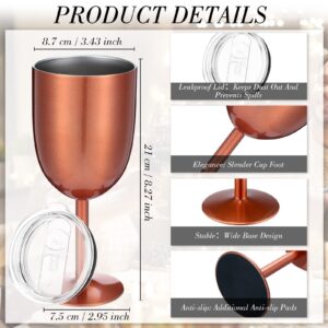 8 Pcs Stemmed Stainless Steel Wine Glasses with Lid 12oz Double Wall Insulated Wine Tumbler Portable Stemmed Wine Tumbler Unbreakable Travel Goblet for Picnics Outdoor Activities, Rose Gold