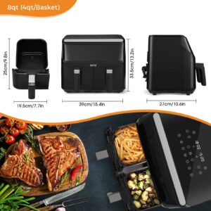 XDS 8-quart Dual Basket Air Fryer with Visible Cooking Windows, 6-in-1 Air Cooker for Roast, Bake, Dehydrate, Reheat & more, 2 Independent Frying Baskets & Digital Touchscreen