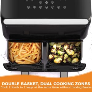 XDS 8-quart Dual Basket Air Fryer with Visible Cooking Windows, 6-in-1 Air Cooker for Roast, Bake, Dehydrate, Reheat & more, 2 Independent Frying Baskets & Digital Touchscreen