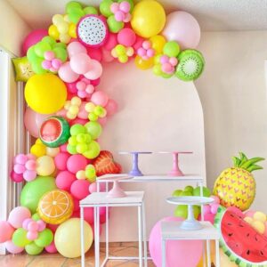149pcs fruit balloon garland arch kit pink yellow green balloons with mixed waterlemon pineapple mylar foil balloons for twotti fruity party decorations 2nd birthday party summer supplies
