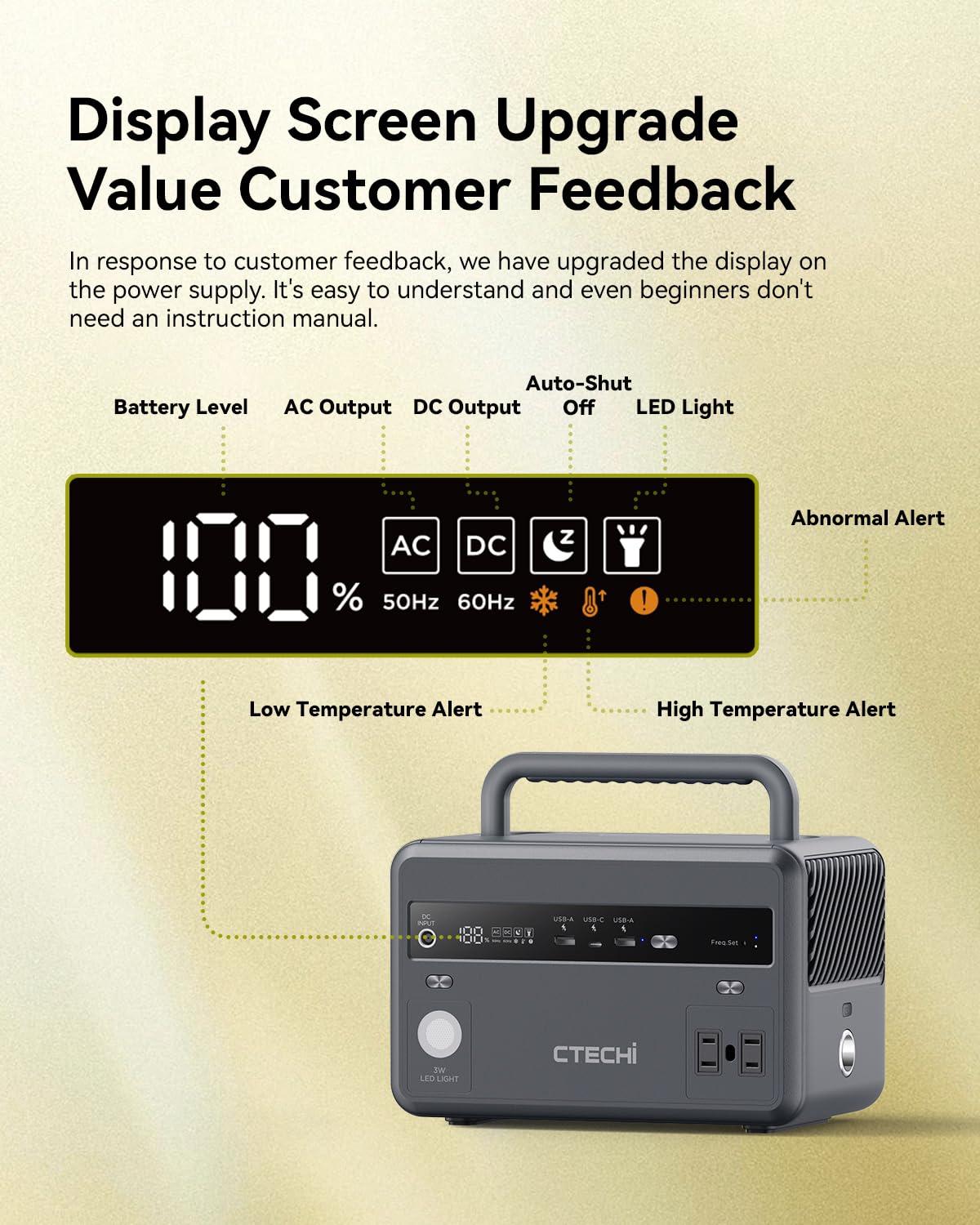 CTECHi Portable Power Station 300W, 299Wh LiFePO4 Power Station, Solar Powered Generator for Camping, Battery Backup Power Supply for Home Emergency Use, Outdoor, CPAP, Trip and Fishing