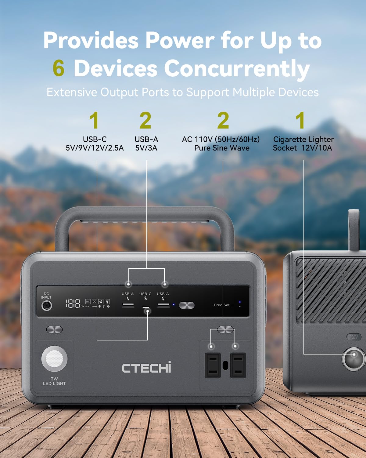 CTECHi Portable Power Station 300W, 299Wh LiFePO4 Power Station, Solar Powered Generator for Camping, Battery Backup Power Supply for Home Emergency Use, Outdoor, CPAP, Trip and Fishing