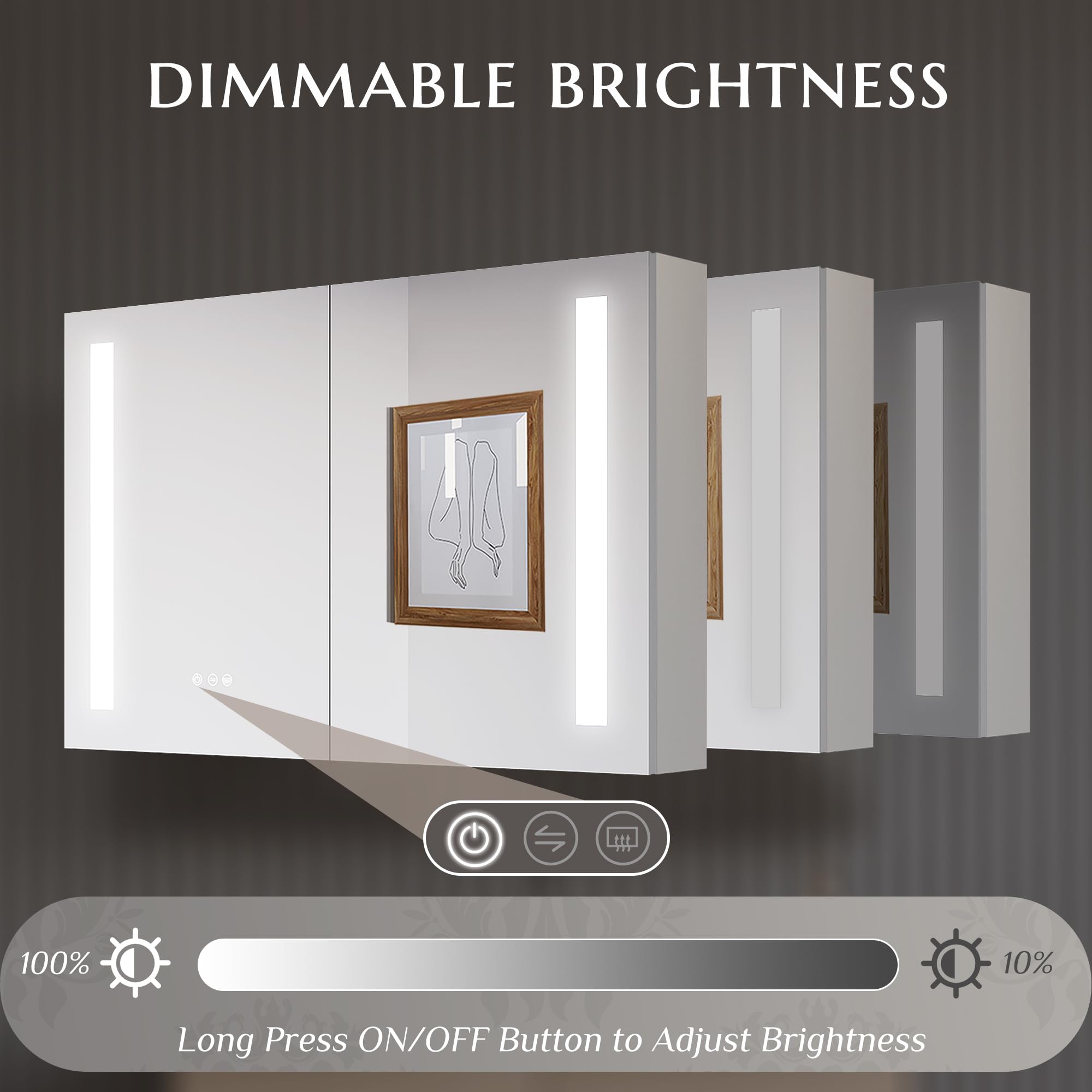 LIGMIRR Bathroom Medicine Cabinet with Lights, 36×24 Inch LED Bathroom Medicine Cabinet, Double Door Bathroom Mirror Cabinet with Defogger, Dimmer, Surface Mount