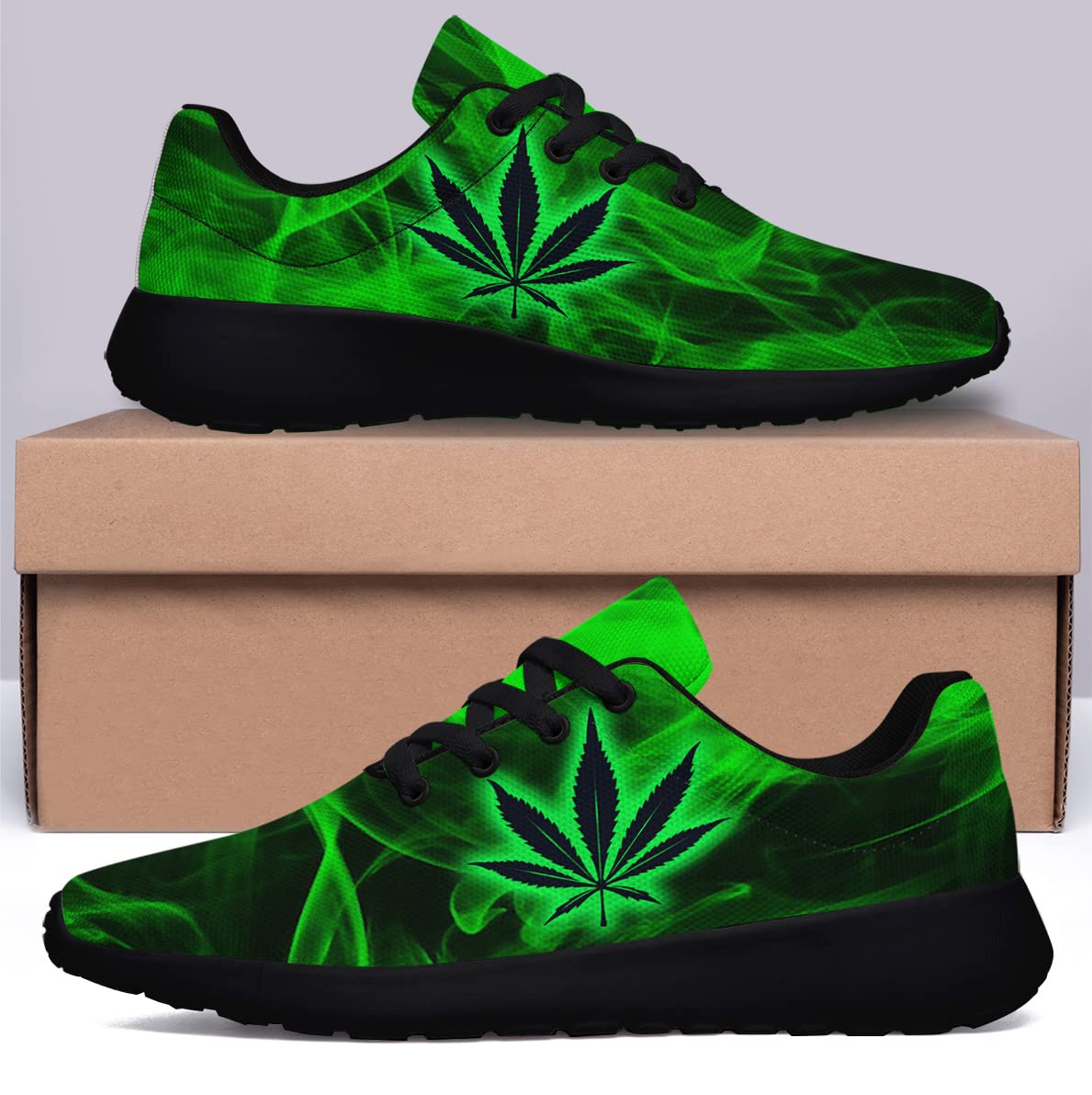 Marijuana Leaf Shoes Mens Womens Pot Leaf 420 Weed Running Sneakers Cannabis Leaf Walking Tennis Shoes Black Size 9