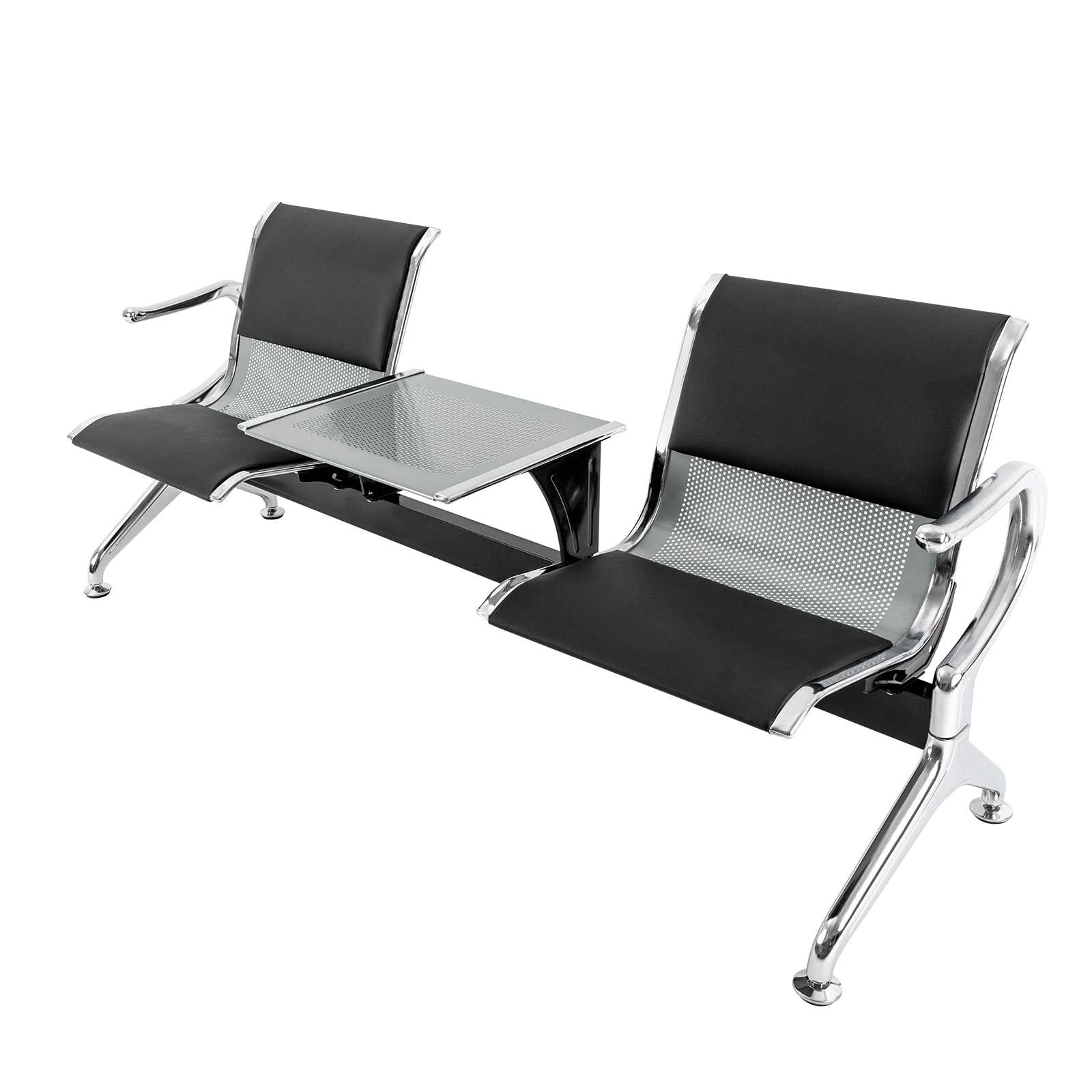 Airport Reception Chairs Waiting Room Chairs with Table and Arms 2 Seat PU Leather Reception Bench Waiting Area Bench Guest Reception Chairs for Office, Business, Salon, Bank, Hospital, School