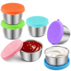 funfery salad dressing container to go,6x1.6oz stainless steel small condiment containers with lids,condiment cups leakproof dipping sauce cups,reusable salad dressing container for lunch bento box