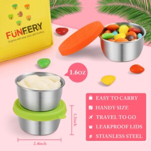 FUNFERY Salad Dressing Container To Go,6x1.6oz Stainless Steel Small Condiment Containers with Lids,Condiment Cups LeakProof Dipping Sauce Cups,Reusable Salad Dressing Container for Lunch Bento Box