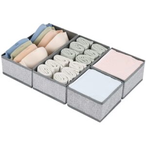 dimj drawer organizer clothes, underwear drawer organizer, set of 4 foldable closet fabric drawer dividers for baby socks, belt, tie (light grey)