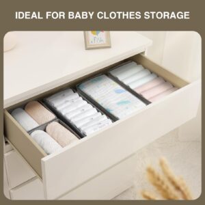 DIMJ Drawer Organizer Clothes, Underwear Drawer Organizer, Set of 4 Foldable Closet Fabric Drawer Dividers for Baby Socks, Belt, Tie (Light Grey)
