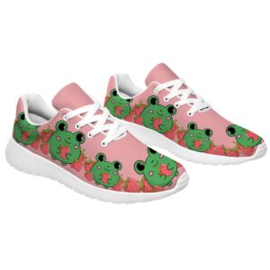 Pink Cute Strawberry Frog Sneakers for Women Girl,Personalized Lightweight Soft Tennis Running Shoes Gifts for Ladies Sister,US Size 9 Women/7.5 Men