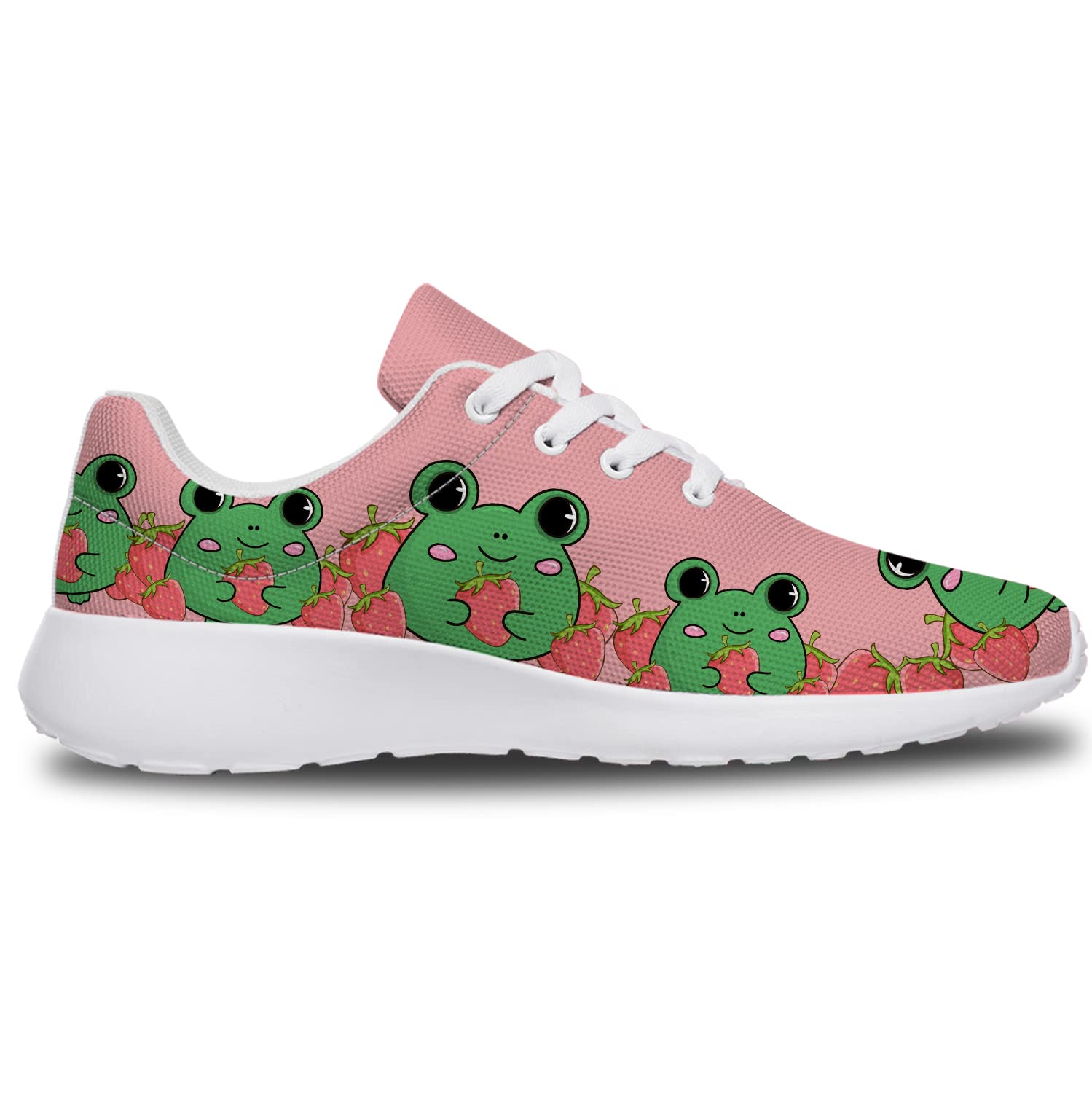 Pink Cute Strawberry Frog Sneakers for Women Girl,Personalized Lightweight Soft Tennis Running Shoes Gifts for Ladies Sister,US Size 9 Women/7.5 Men