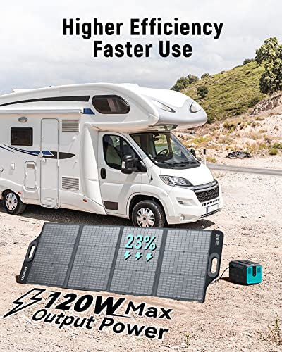 MOKiN Portable Solar Panel, 120W/20V Foldable Solar Panel with PD 65W USB-C/USB-A/DC Outputs for Power Station/Battery Pack, High 23% Efficiency, IP68 Waterproof&Dustproof Design for Camping RV Travel