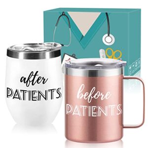 physkoa before patients, after patients gift set - 12oz stainless steel wine glasses and 12oz stainless steel coffee mug set - nurse gifts for women,nurses week gifts,nursing graduation gifts
