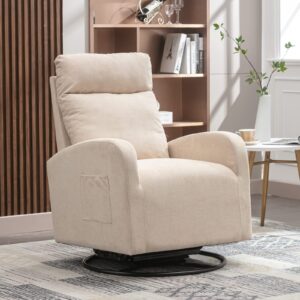 luckhao swivel rocking chair，nursery swivel glide armchair linden fabric upholstered modern rocking chairs with high backrest for nursery, bedroom, living room（beige