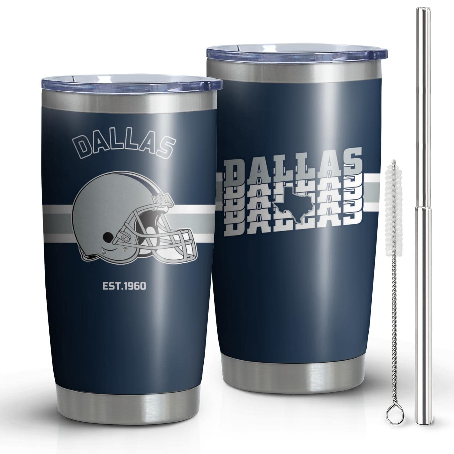 Dallas Tumbler Cup - Dallas Gifts for Men - 20 OZ Insulated Stainless Steel Coffee Travel Mug with Lid and Straw