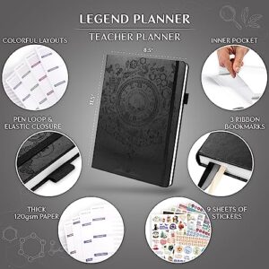 Legend Teacher Planner – Undated Lesson Plan Book for Teachers with Weekly & Monthly Calendars - Classroom Organization & School Year Planner – 8.5”x11.5” Hardcover (Black Debossed)