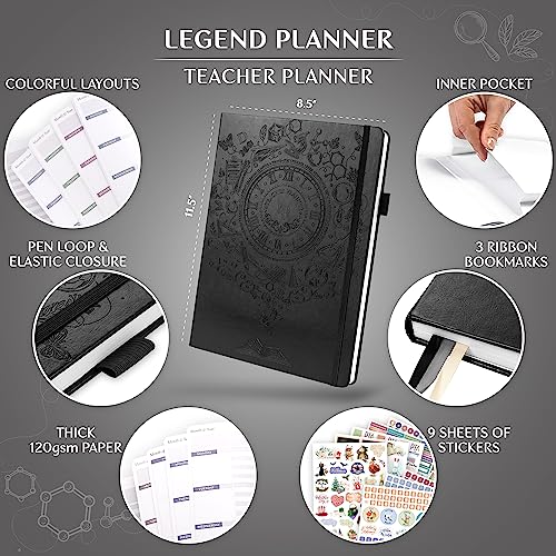 Legend Teacher Planner – Undated Lesson Plan Book for Teachers with Weekly & Monthly Calendars - Classroom Organization & School Year Planner – 8.5”x11.5” Hardcover (Black Debossed)