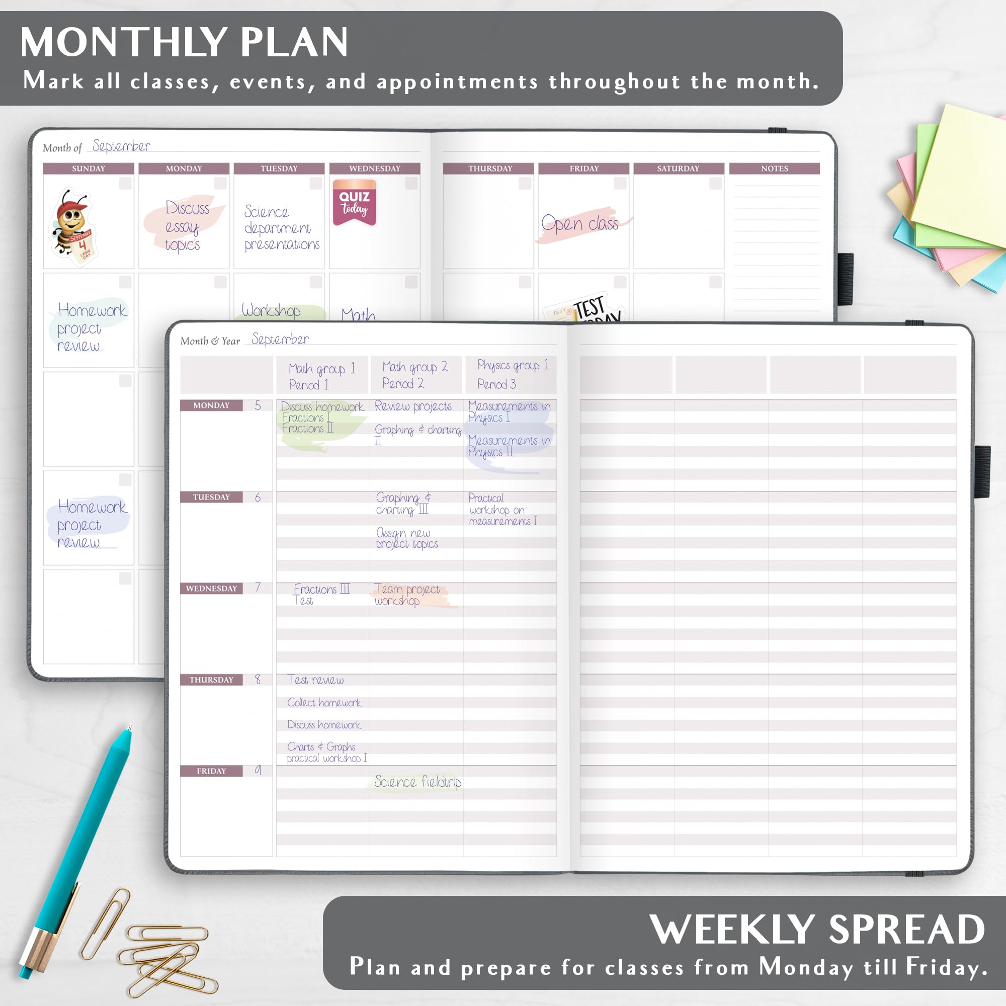 Legend Teacher Planner – Undated Lesson Plan Book for Teachers with Weekly & Monthly Calendars - Classroom Organization & School Year Planner – 8.5”x11.5” Hardcover (Mystic Gray)