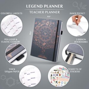 Legend Teacher Planner – Undated Lesson Plan Book for Teachers with Weekly & Monthly Calendars - Classroom Organization & School Year Planner – 8.5”x11.5” Hardcover (Mystic Gray)