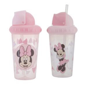 disney toddler sippy cups for boys and girls | 10 ounce sippy cup pack of two with straw and lid | durable blue leak proof travel water bottle for toddlers