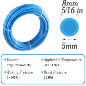 MSAEIQUN Pneumatic Tubing Blue Polyurethane PU Air Hose Pipe Tube Kit 8mm or 5/16 OD 5mm ID 10 Meter 32.8ft for Air Line or Fluid Transfer (8mm x 10M)