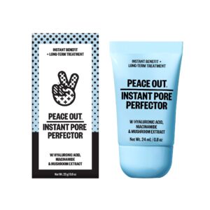 peace out skincare instant pore perfector, skin primer to blur pores, reduce redness and extend makeup wear, instant filter finish, hyaluronic acid and niacinamide, silicone-free, 0.8 oz