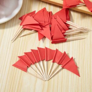 100 Pcs Solid Red Toothpick Flags Small Mini Plain Red Color Triangle Stick Cupcake Toppers Flags DIY Decoration