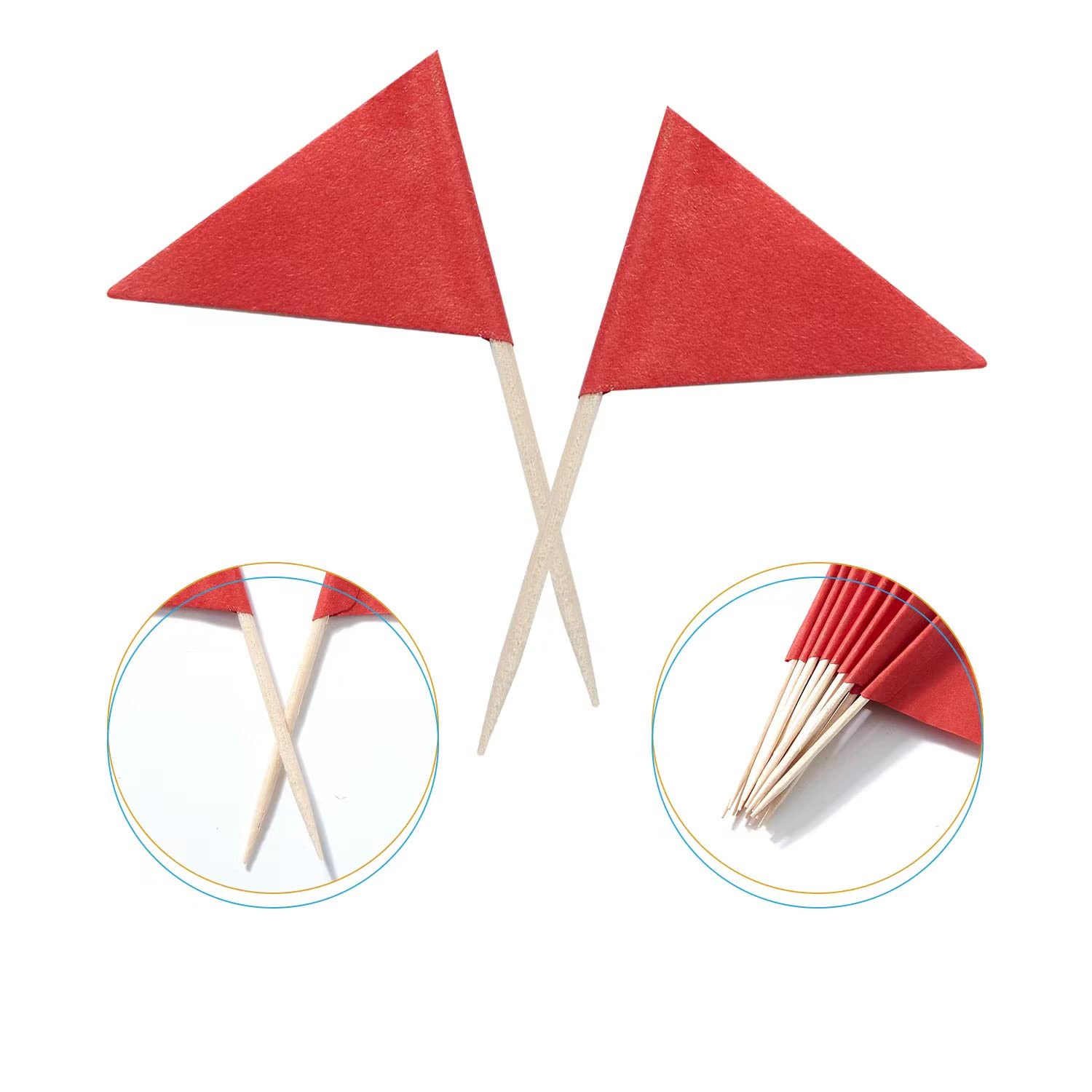 100 Pcs Solid Red Toothpick Flags Small Mini Plain Red Color Triangle Stick Cupcake Toppers Flags DIY Decoration