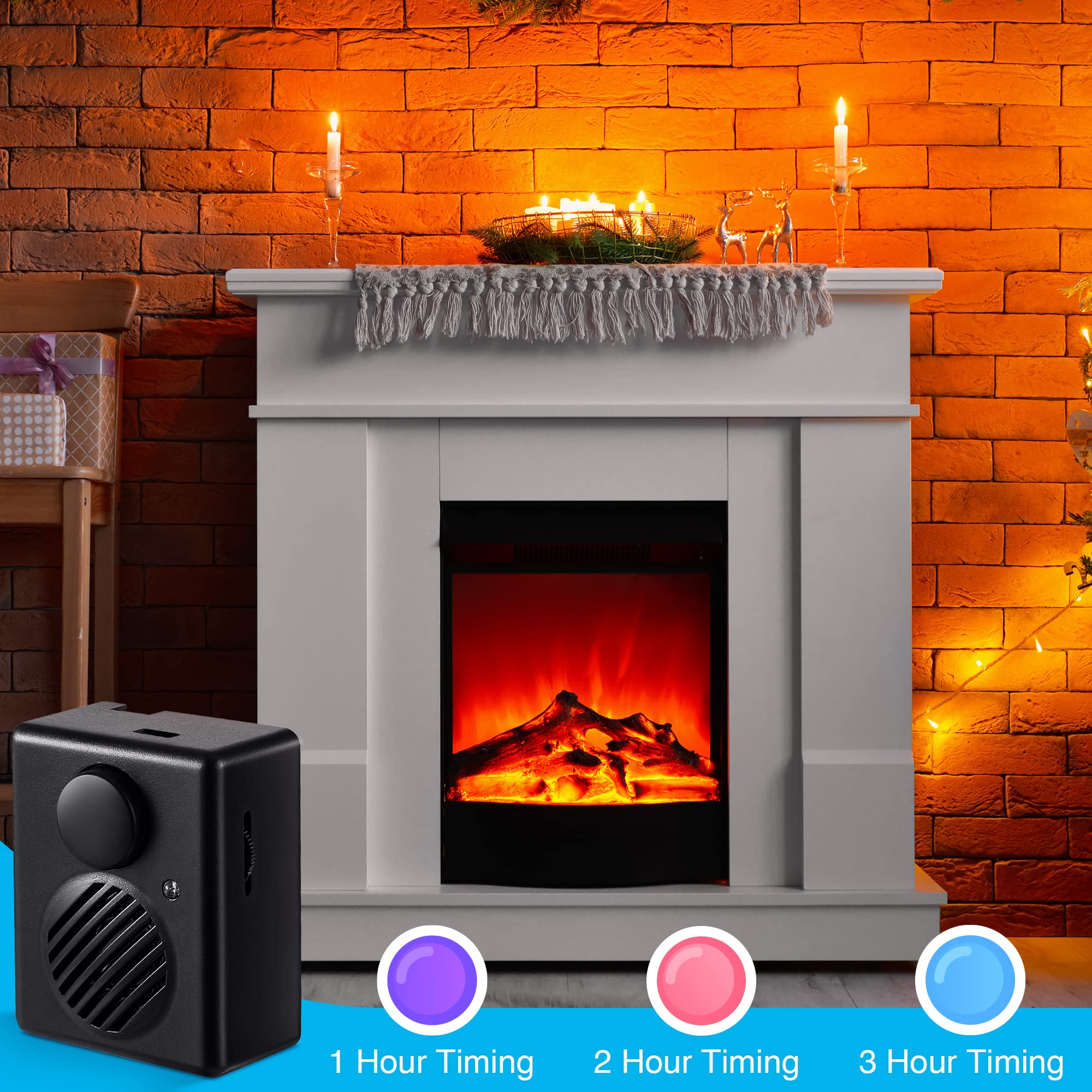 Fire Crackler Sound System, Crackling Sound Machine for Electric Gas Fireplace with USB Cable & 4 Nature Sounds, Timer Setting Battery Operated Volume Adjustable