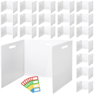 20 pcs classroom privacy boards for student easy carry plastic desks folders shields test dividers with 40 colorful name labels for school study reduces distractions 15 x 17.3 x 15 inch, white