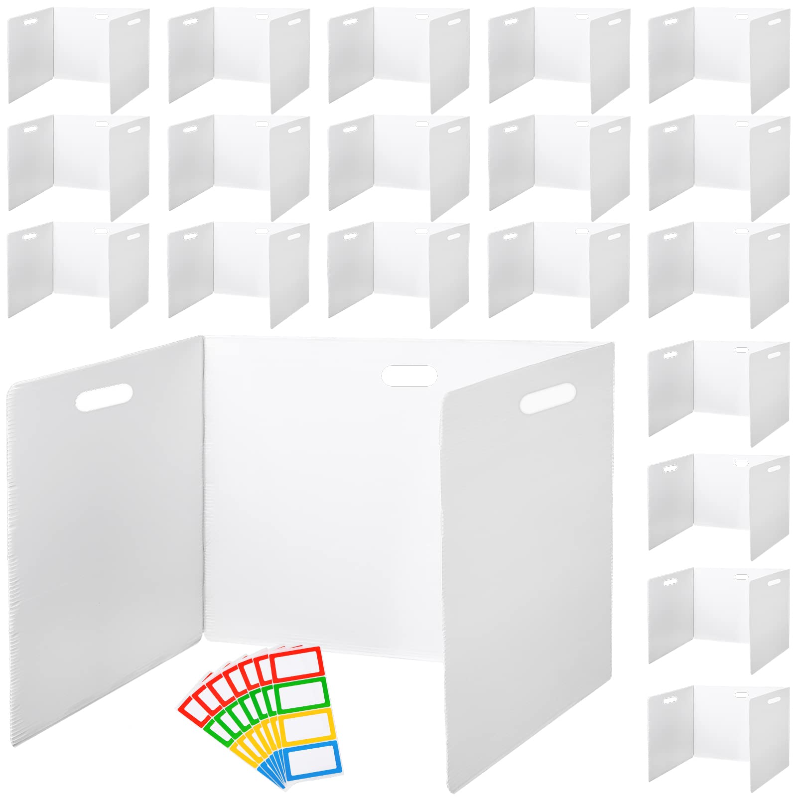 20 Pcs Classroom Privacy Boards for Student Easy Carry Plastic Desks Folders Shields Test Dividers with 40 Colorful Name Labels for School Study Reduces Distractions 15 x 17.3 x 15 Inch, White