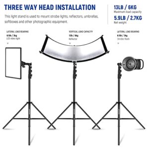 NEEWER 13ft/4m Air Cushioned Light Stand, Heavy Duty All Metal Photography Tripod Stand with 1/4” to 3/8” Reversible Spigot, 3 Way Mounting Interface & Metal Locking Knobs, Max Load 6.5lb/3kg