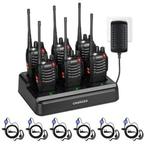 pxton walkie talkies for adults long range with upgraded earpiece,radios walkie talkies rechargeable portable two way radios with 6 way multi gang charger and li-ion battery (6 pack).