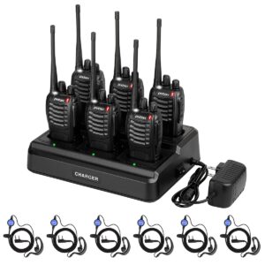 pxton walkie talkies for Adults Long Range with Upgraded Earpiece,radios walkie talkies Rechargeable Portable Two Way Radios with 6 Way Multi Gang Charger and Li-ion Battery (6 Pack).